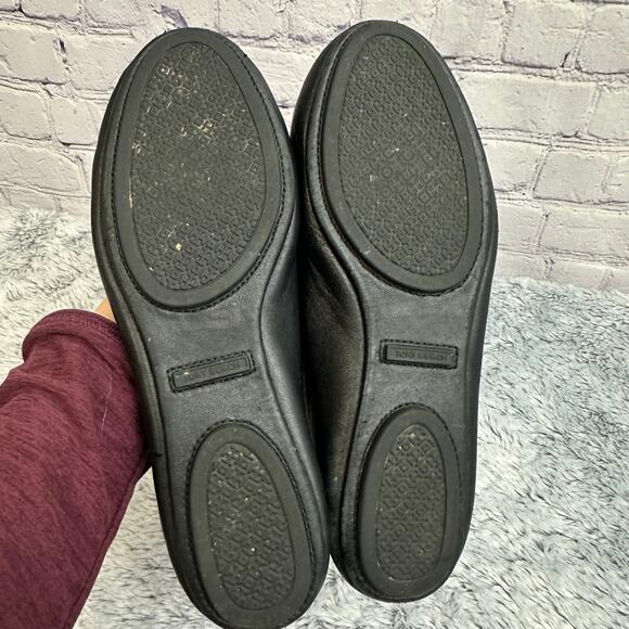 Tory Burch Minnie Ballet Flats Black Leather Gold Circle Logo Size 7M Loafers - Picture 11 of 13